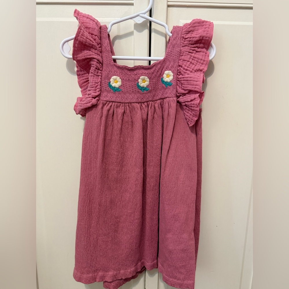 Zara Rose-Pink Ruffle Strap Dress with Daisy Embroidery